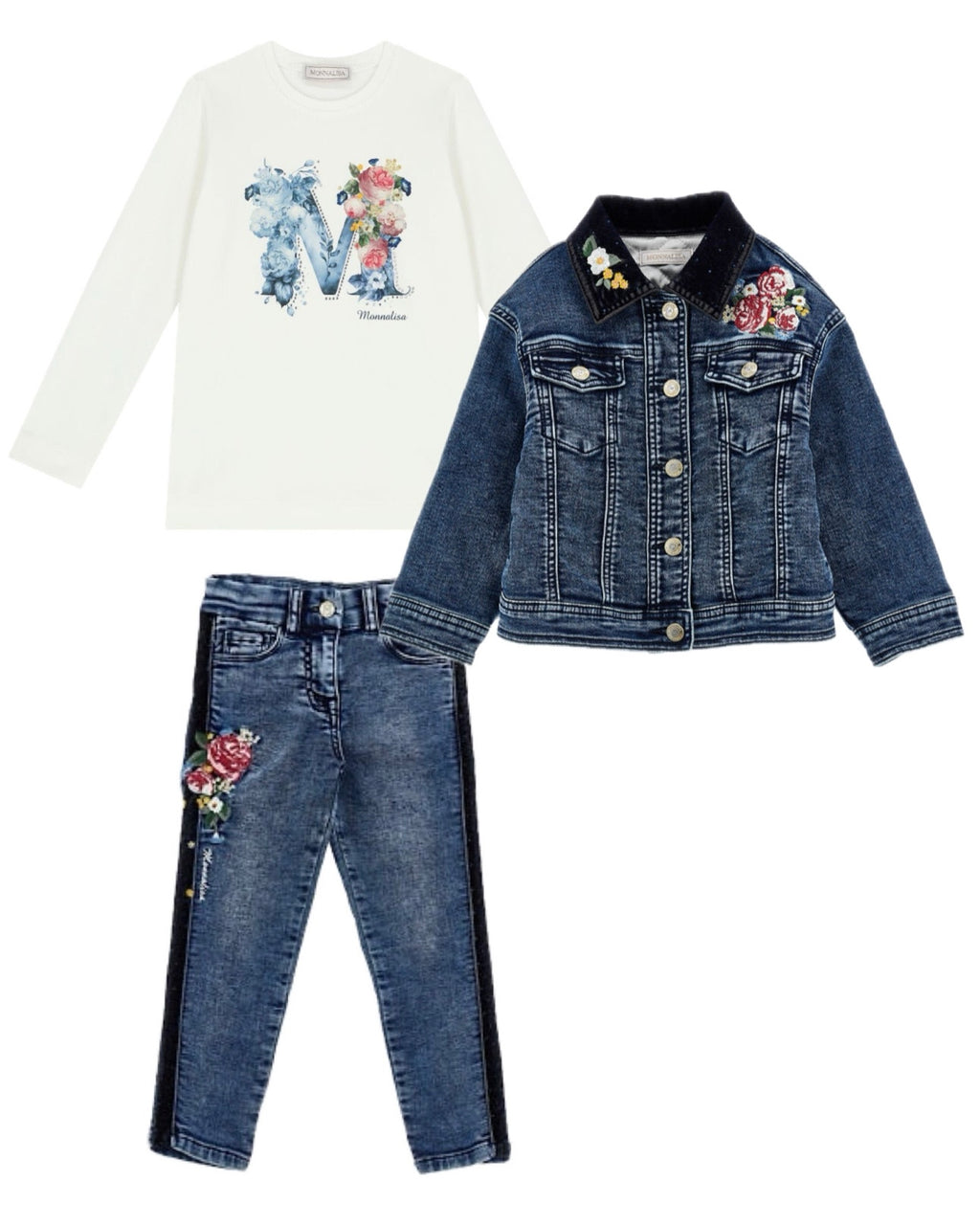 MONNALISA Floral Jeans Set