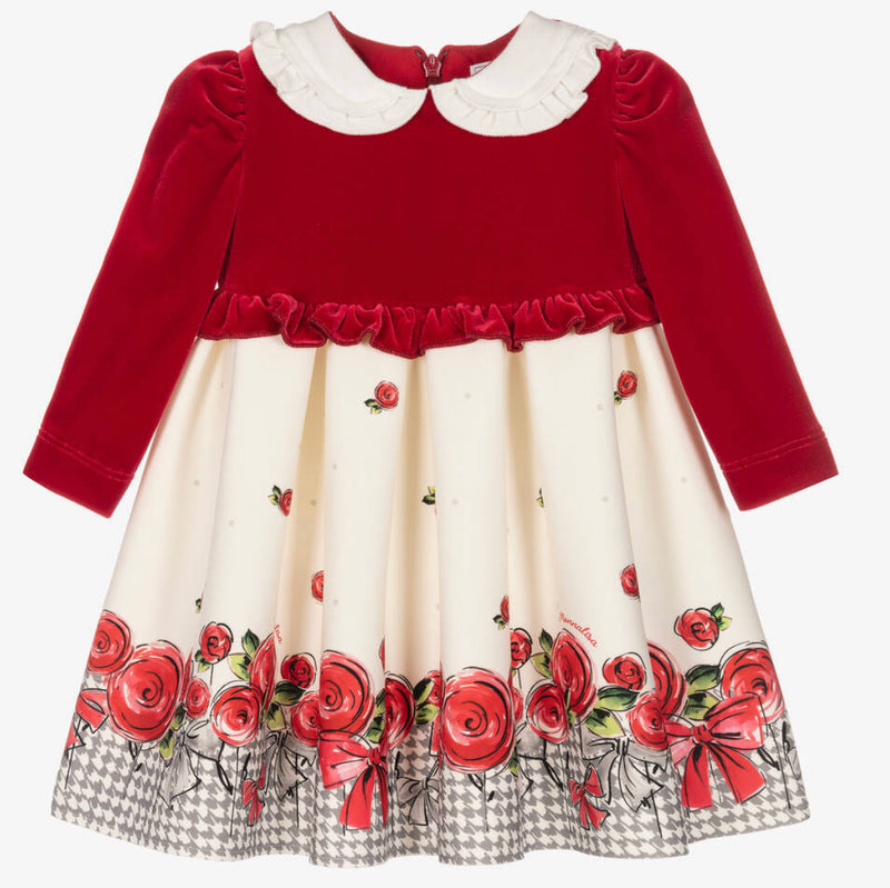 MONNALISA Baby Roses Velvet Dress