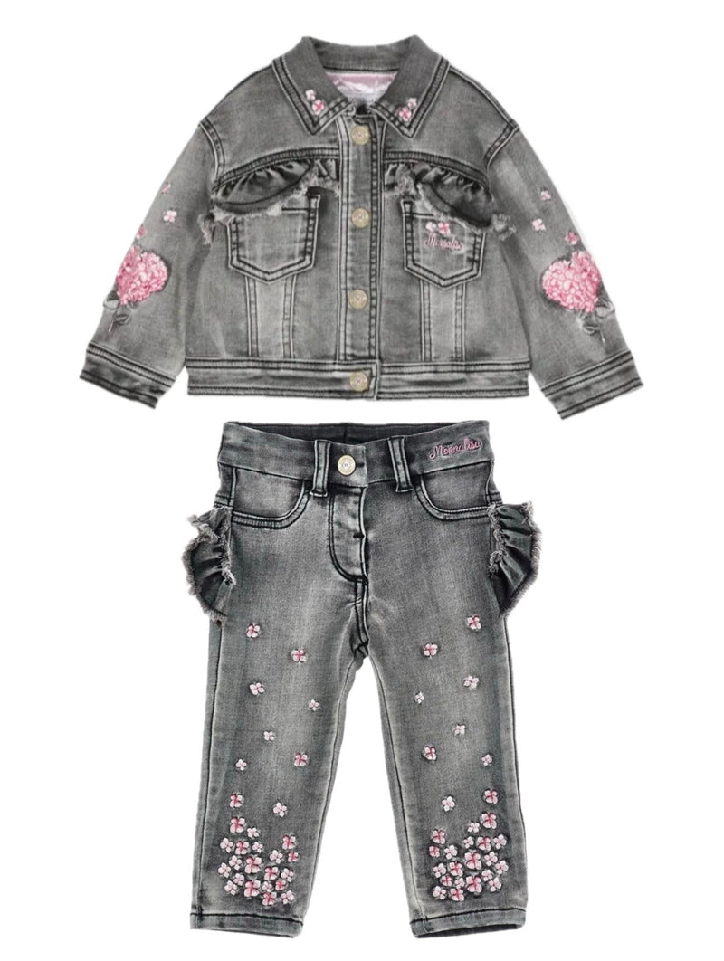 MONNALISA Denim Jacket, Jeans and Tee Set