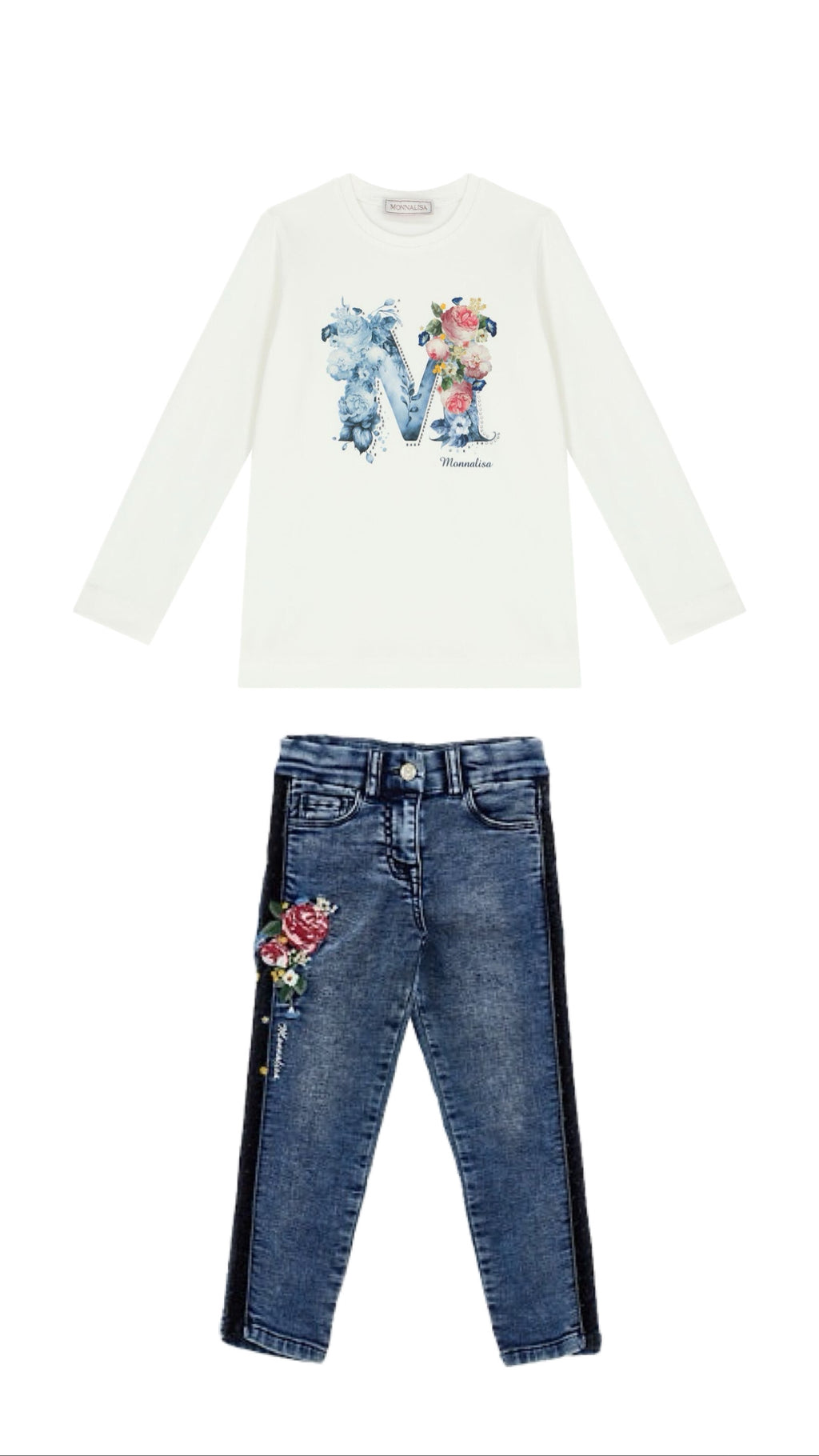 MONNALISA Floral Jeans Set