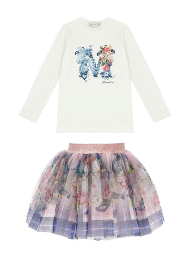 MONNALISA Floral Tulle Skirt Set