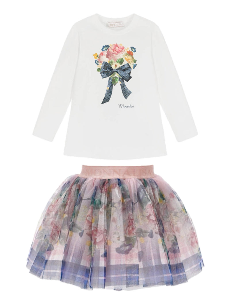 MONNALISA Floral Tulle Skirt Set