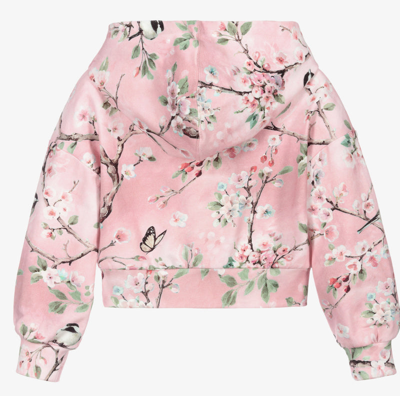 Monnalisa Pink Blossom Hooded Sweatshirt Top