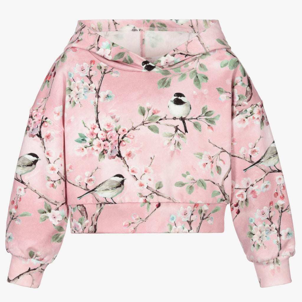 Monnalisa Pink Blossom Hooded Sweatshirt Top