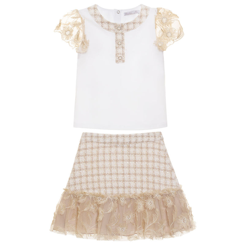 PATACHOU Gold Tulle Top and Skirt Set