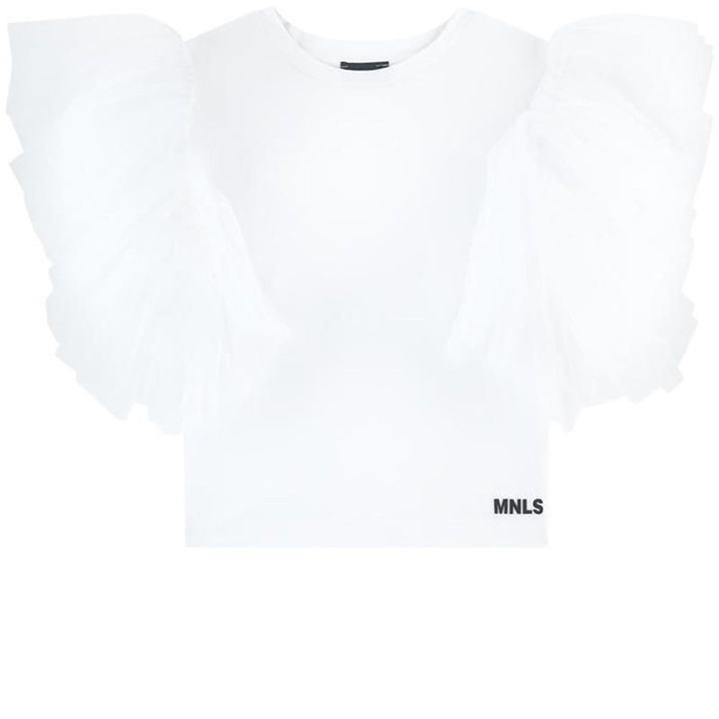 Monnalisa White Top With Tulle Sleeves